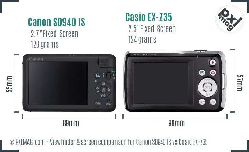 Canon SD940 IS vs Casio EX-Z35 Screen and Viewfinder comparison