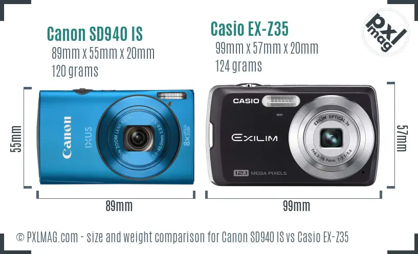 Canon SD940 IS vs Casio EX-Z35 size comparison