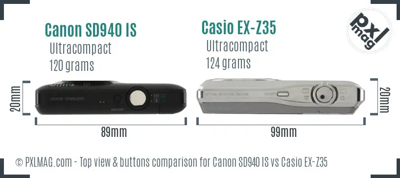 Canon SD940 IS vs Casio EX-Z35 top view buttons comparison