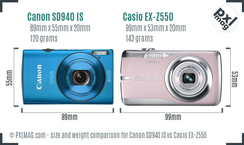 Canon SD940 IS vs Casio EX-Z550 size comparison