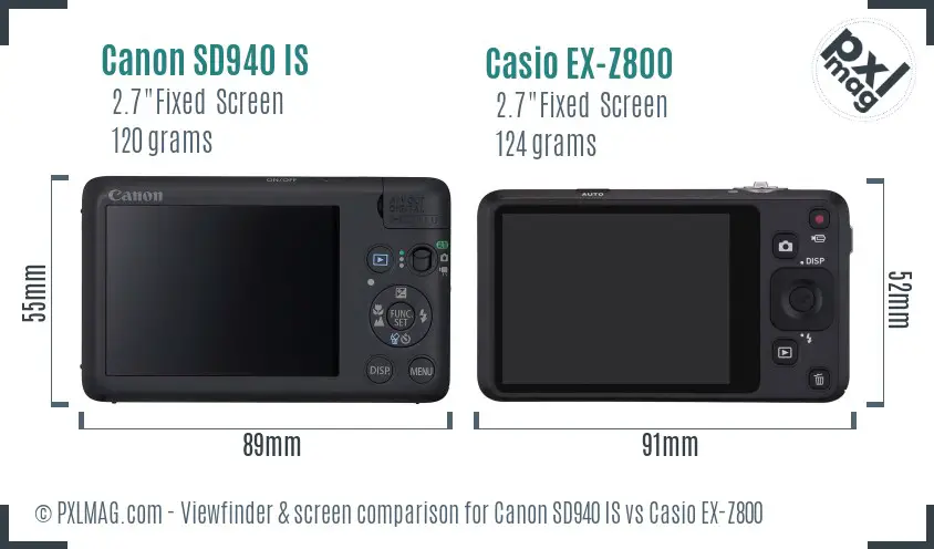 Canon SD940 IS vs Casio EX-Z800 Screen and Viewfinder comparison