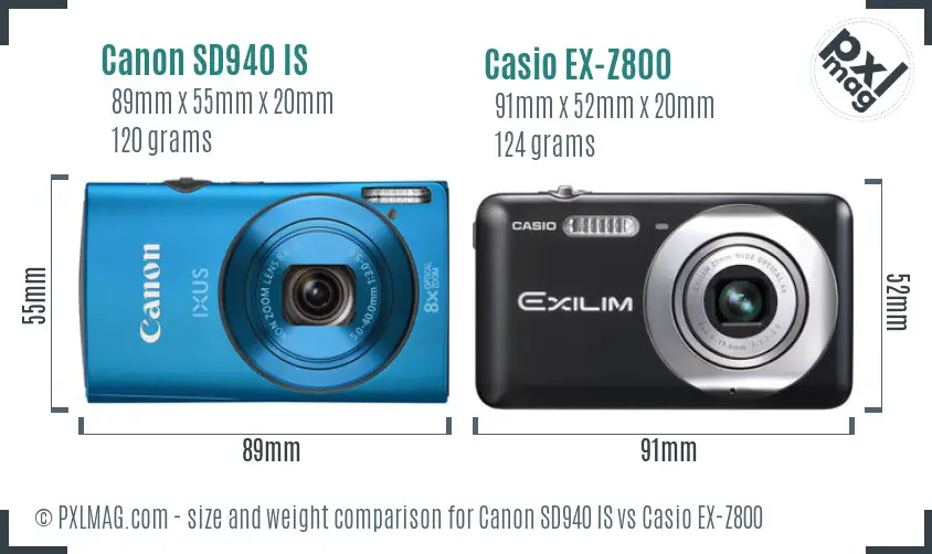 Canon SD940 IS vs Casio EX-Z800 size comparison