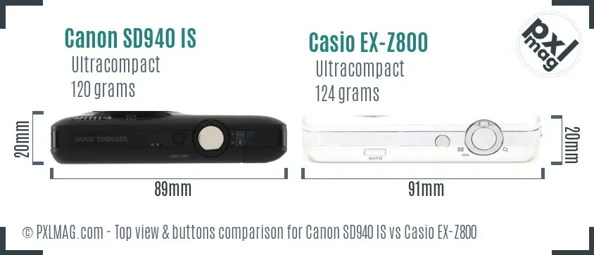 Canon SD940 IS vs Casio EX-Z800 top view buttons comparison