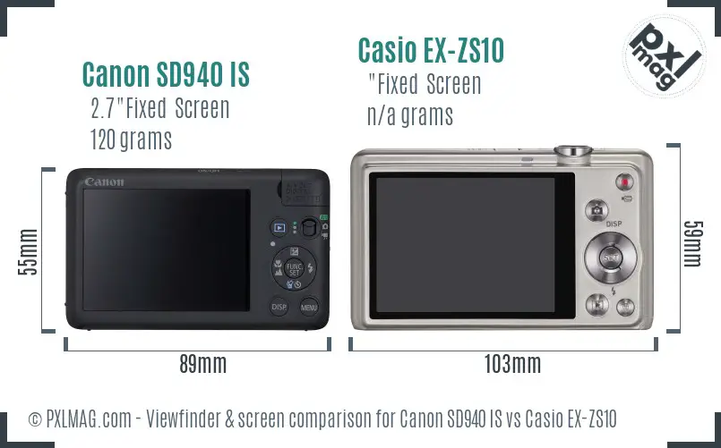Canon SD940 IS vs Casio EX-ZS10 Screen and Viewfinder comparison
