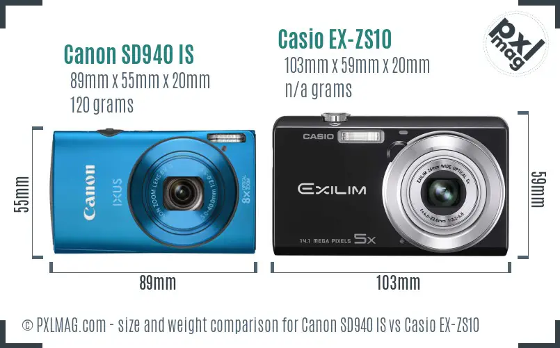 Canon SD940 IS vs Casio EX-ZS10 size comparison