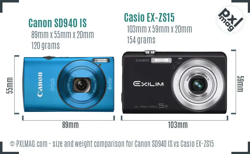 Canon SD940 IS vs Casio EX-ZS15 size comparison