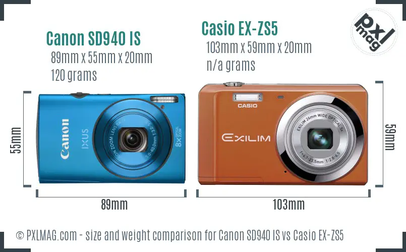 Canon SD940 IS vs Casio EX-ZS5 size comparison