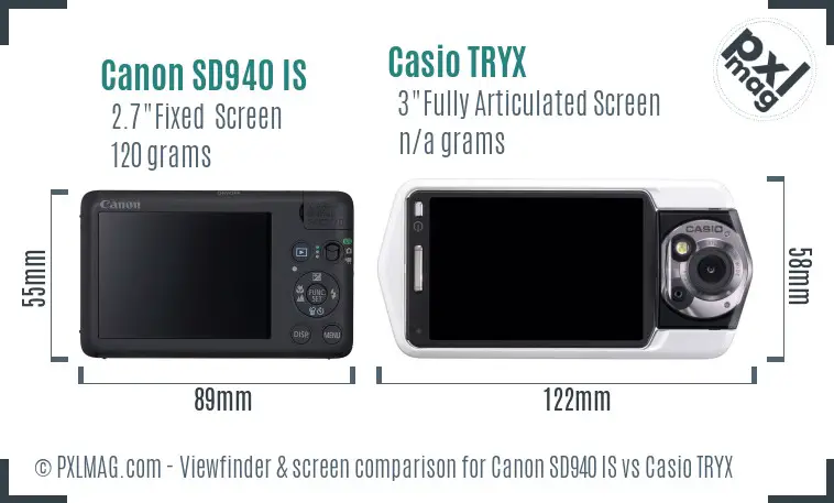 Canon SD940 IS vs Casio TRYX Screen and Viewfinder comparison