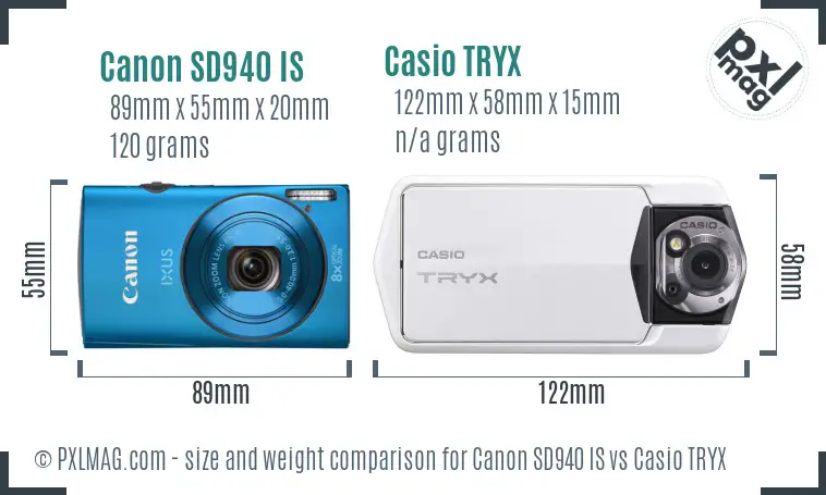 Canon SD940 IS vs Casio TRYX size comparison