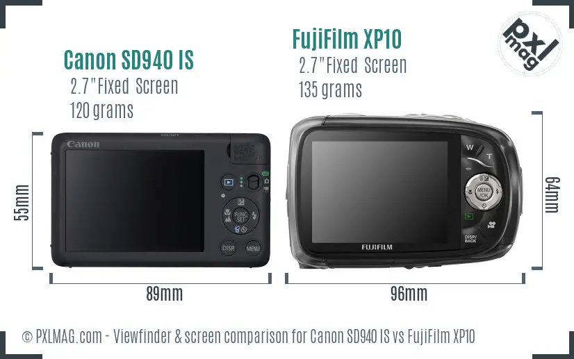 Canon SD940 IS vs FujiFilm XP10 Screen and Viewfinder comparison