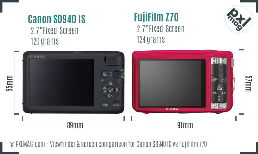 Canon SD940 IS vs FujiFilm Z70 Screen and Viewfinder comparison