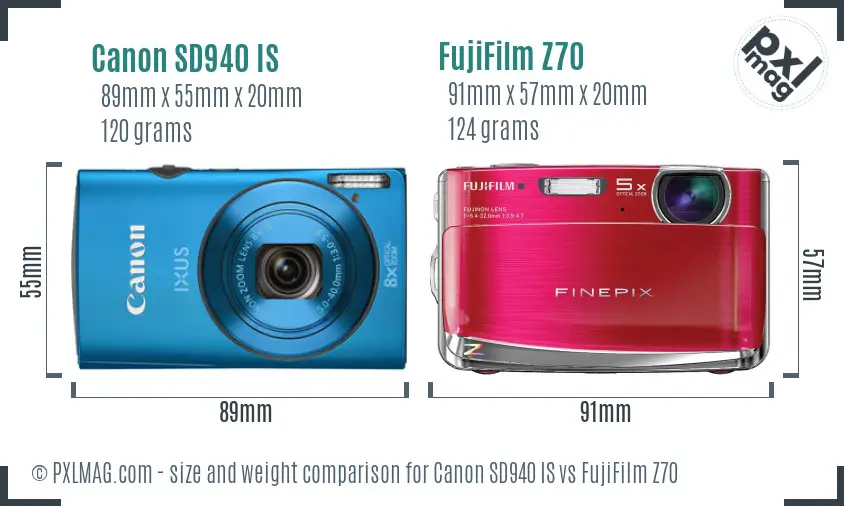 Canon SD940 IS vs FujiFilm Z70 size comparison