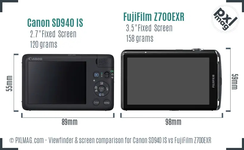 Canon SD940 IS vs FujiFilm Z700EXR Screen and Viewfinder comparison