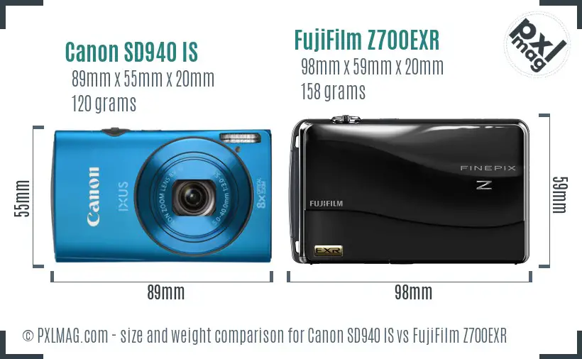 Canon SD940 IS vs FujiFilm Z700EXR size comparison