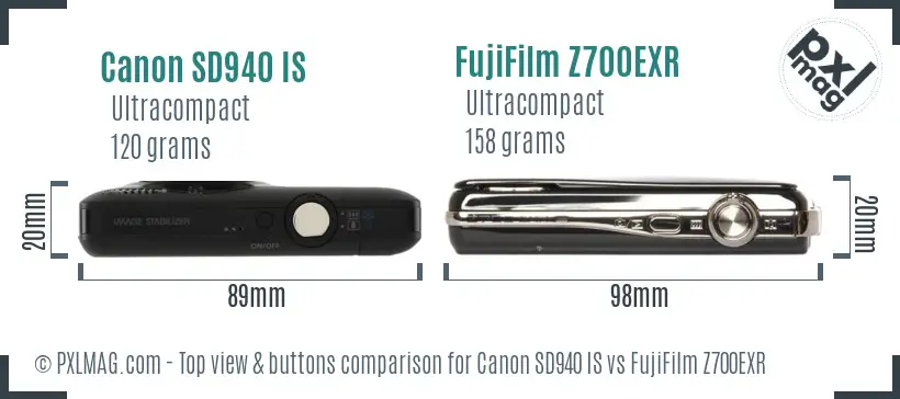 Canon SD940 IS vs FujiFilm Z700EXR top view buttons comparison