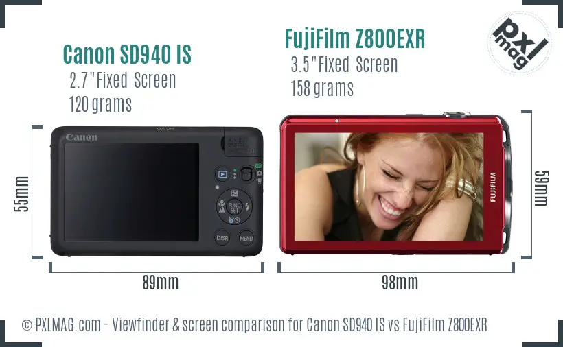 Canon SD940 IS vs FujiFilm Z800EXR Screen and Viewfinder comparison
