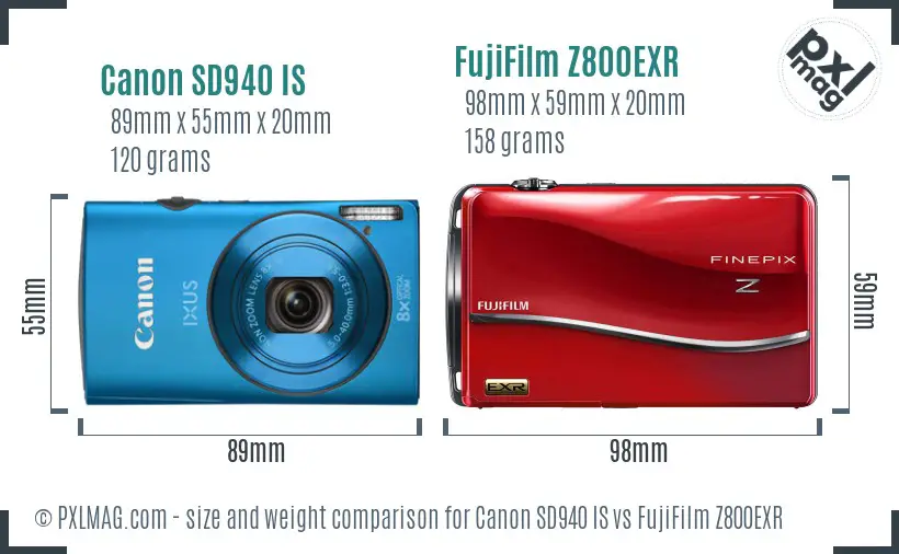 Canon SD940 IS vs FujiFilm Z800EXR size comparison