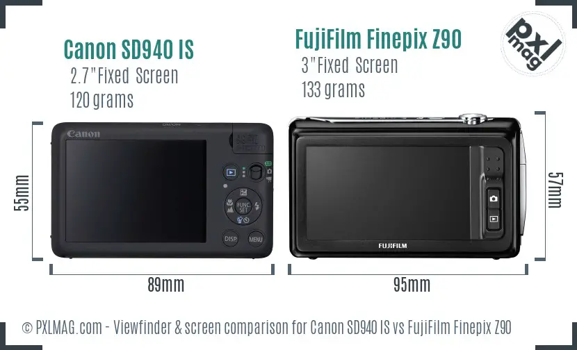 Canon SD940 IS vs FujiFilm Finepix Z90 Screen and Viewfinder comparison