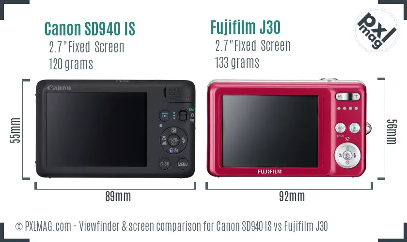 Canon SD940 IS vs Fujifilm J30 Screen and Viewfinder comparison Canon SD940 IS vs Fujifilm J30 Screen and Viewfinder comparison
