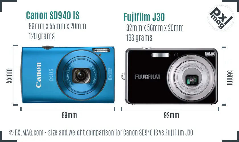 Canon SD940 IS vs Fujifilm J30 size comparison Canon SD940 IS vs Fujifilm J30 size comparison