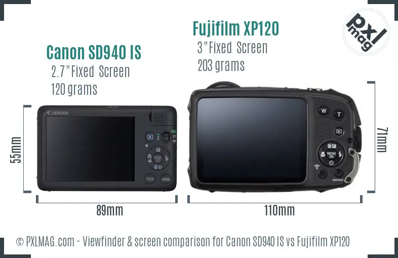 Canon SD940 IS vs Fujifilm XP120 Screen and Viewfinder comparison Canon SD940 IS vs Fujifilm XP120 Screen and Viewfinder comparison