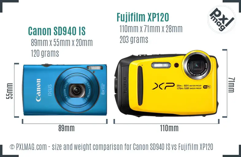 Canon SD940 IS vs Fujifilm XP120 size comparison Canon SD940 IS vs Fujifilm XP120 size comparison
