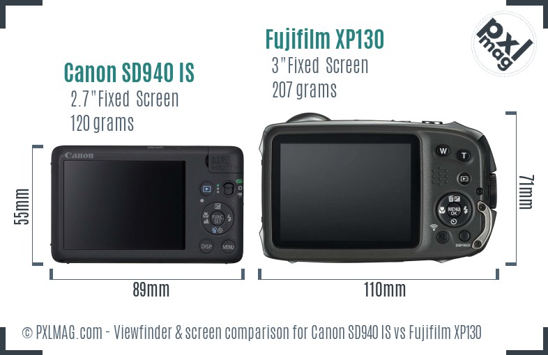 Canon SD940 IS vs Fujifilm XP130 Screen and Viewfinder comparison