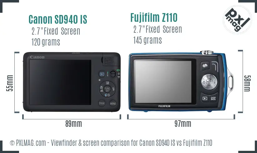Canon SD940 IS vs Fujifilm Z110 Screen and Viewfinder comparison