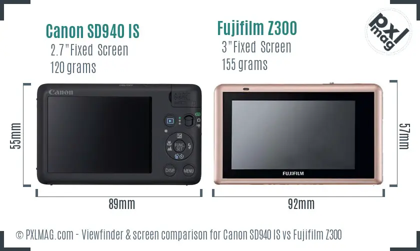 Canon SD940 IS vs Fujifilm Z300 Screen and Viewfinder comparison