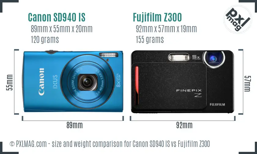 Canon SD940 IS vs Fujifilm Z300 size comparison Canon SD940 IS vs Fujifilm Z300 size comparison