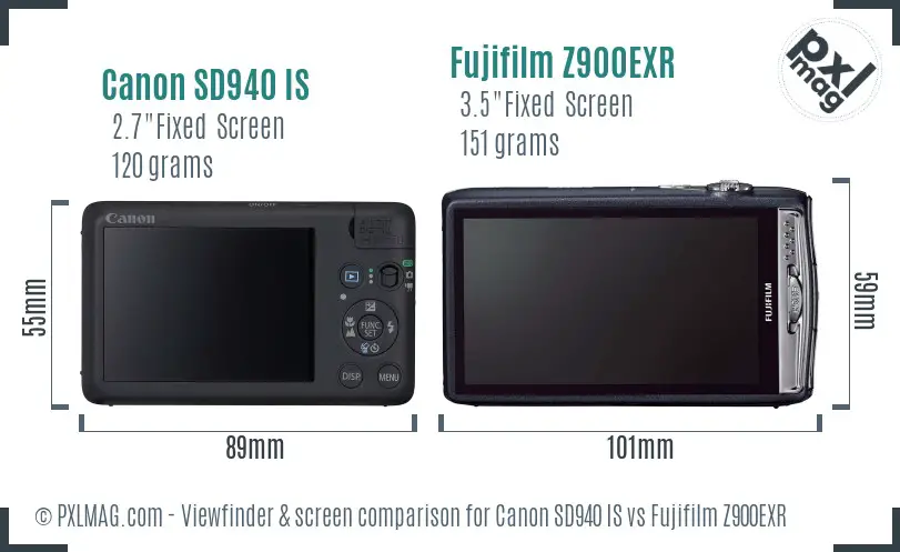 Canon SD940 IS vs Fujifilm Z900EXR Screen and Viewfinder comparison
