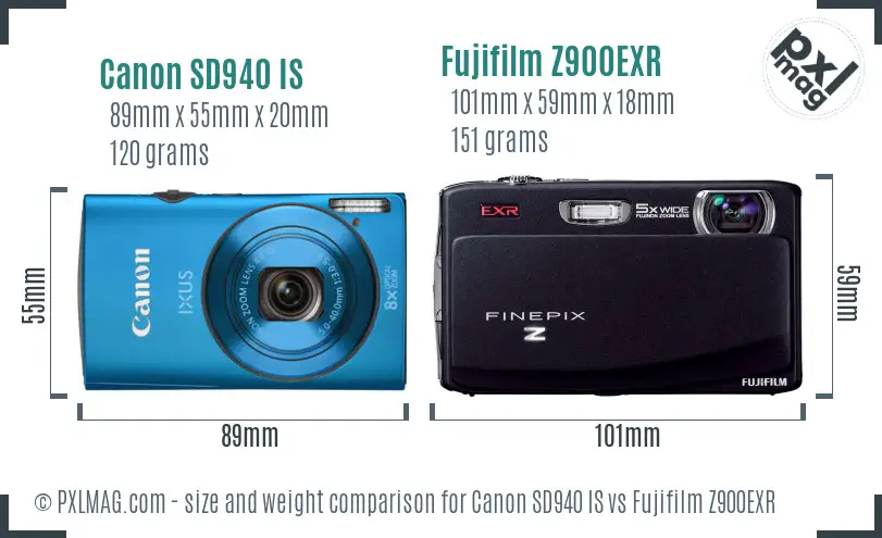 Canon SD940 IS vs Fujifilm Z900EXR size comparison