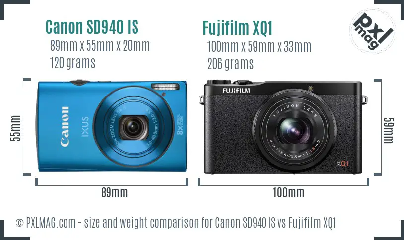 Canon SD940 IS vs Fujifilm XQ1 size comparison