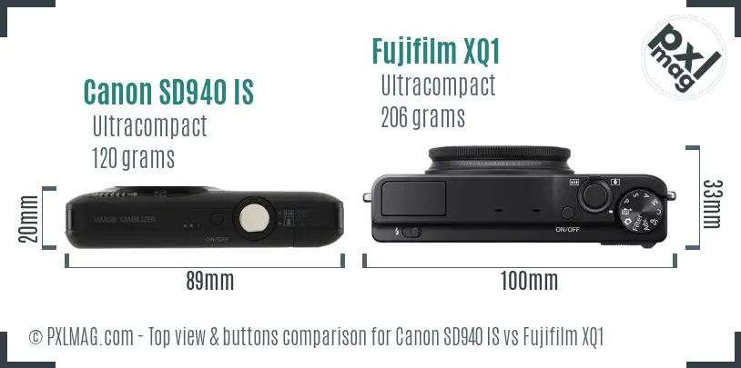 Canon SD940 IS vs Fujifilm XQ1 top view buttons comparison