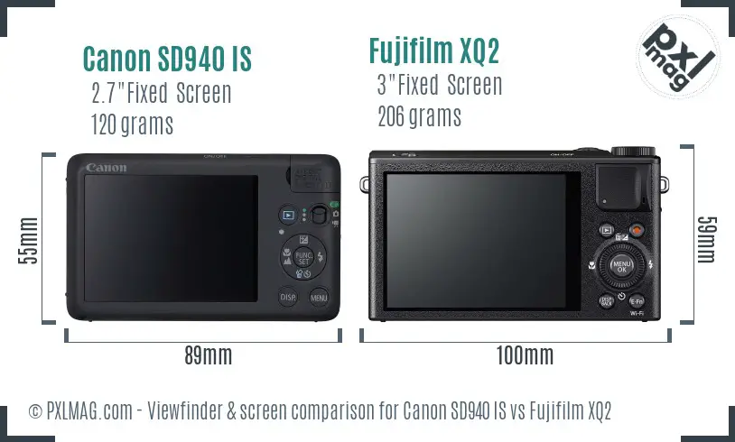 Canon SD940 IS vs Fujifilm XQ2 Screen and Viewfinder comparison