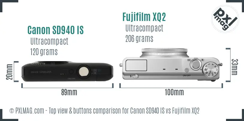 Canon SD940 IS vs Fujifilm XQ2 top view buttons comparison