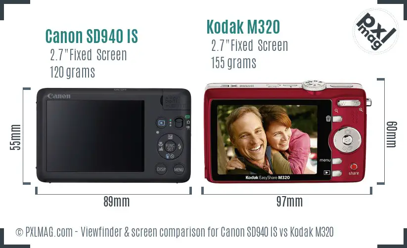 Canon SD940 IS vs Kodak M320 Screen and Viewfinder comparison
