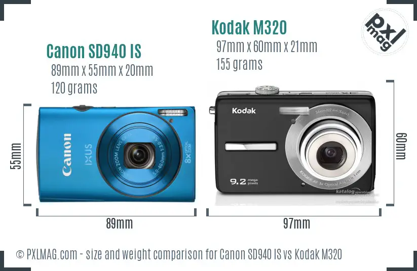 Canon SD940 IS vs Kodak M320 size comparison