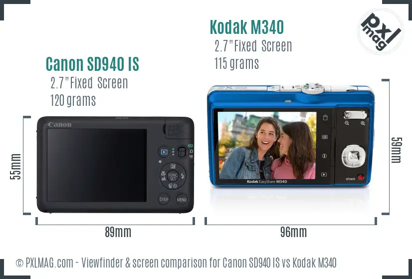 Canon SD940 IS vs Kodak M340 Screen and Viewfinder comparison