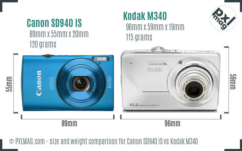 Canon SD940 IS vs Kodak M340 size comparison