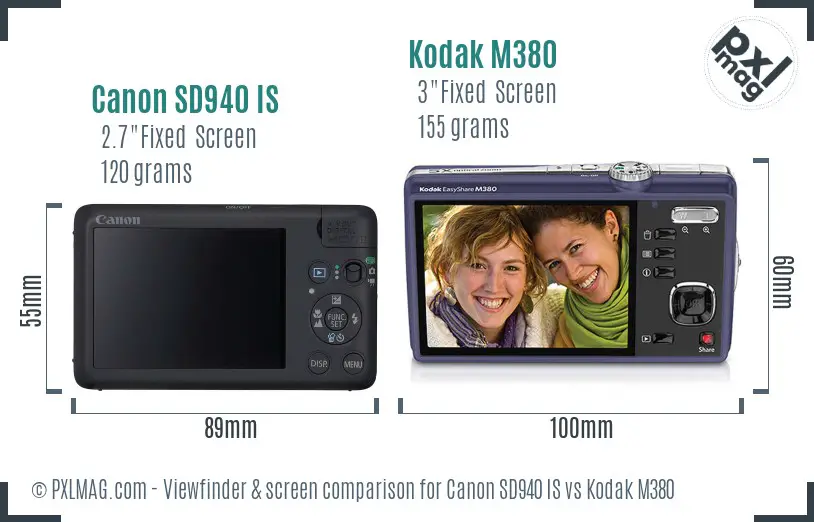 Canon SD940 IS vs Kodak M380 Screen and Viewfinder comparison