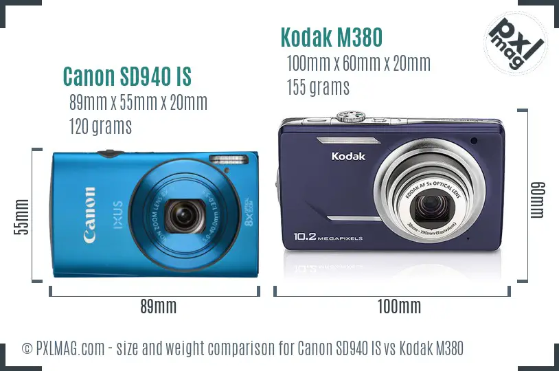 Canon SD940 IS vs Kodak M380 size comparison