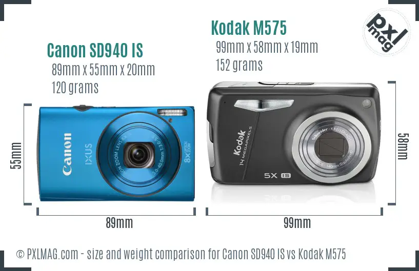 Canon SD940 IS vs Kodak M575 size comparison Canon SD940 IS vs Kodak M575 size comparison