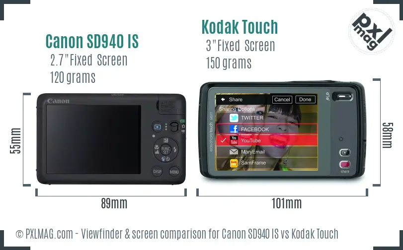 Canon SD940 IS vs Kodak Touch Screen and Viewfinder comparison