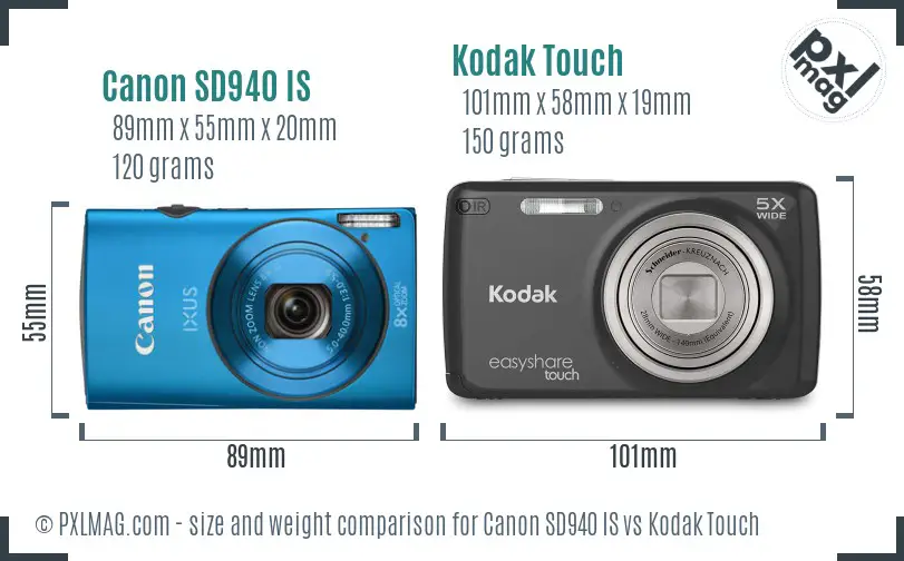 Canon SD940 IS vs Kodak Touch size comparison