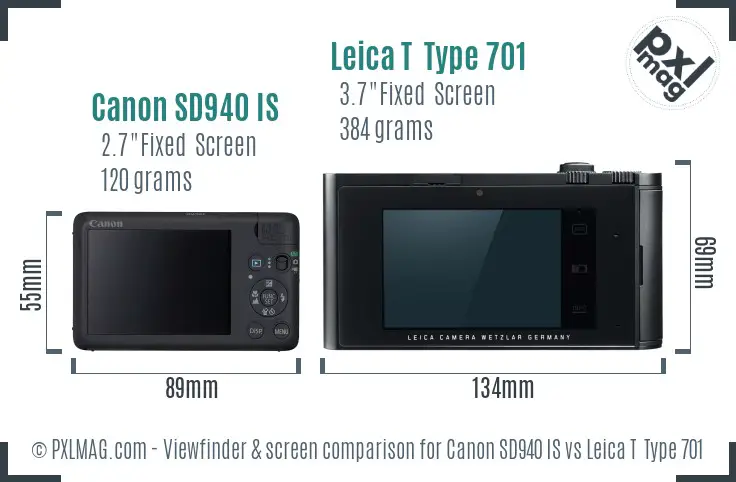 Canon SD940 IS vs Leica T  Type 701 Screen and Viewfinder comparison