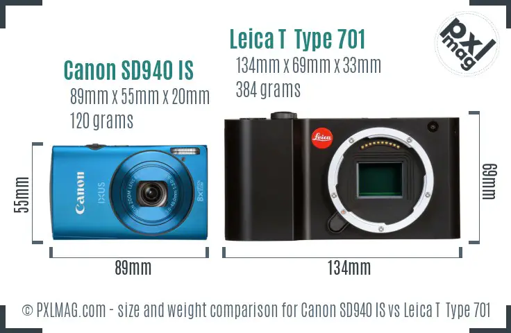 Canon SD940 IS vs Leica T  Type 701 size comparison