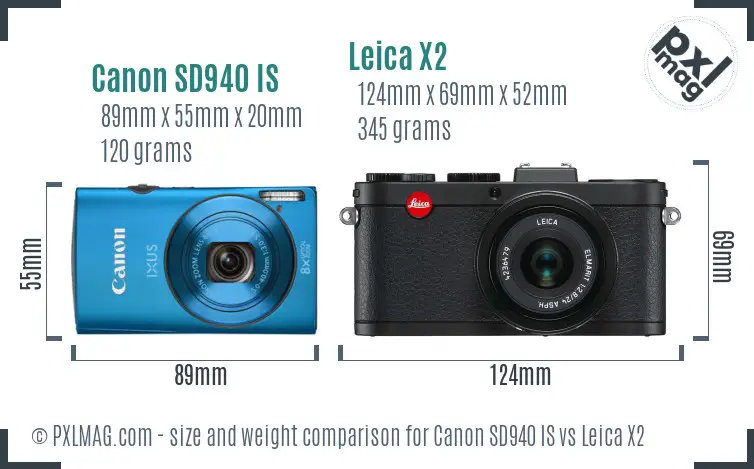 Canon SD940 IS vs Leica X2 size comparison