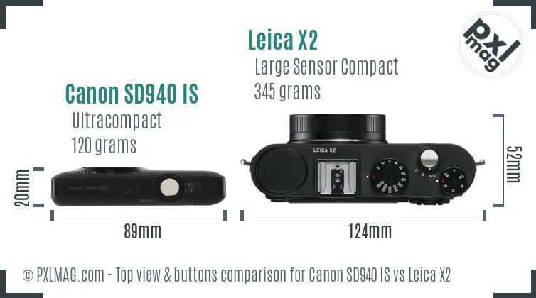 Canon SD940 IS vs Leica X2 top view buttons comparison