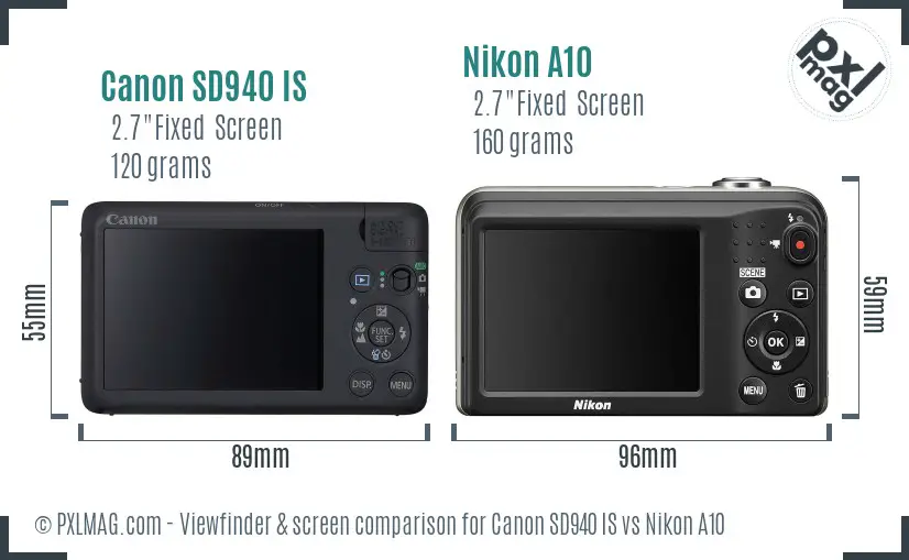 Canon SD940 IS vs Nikon A10 Screen and Viewfinder comparison